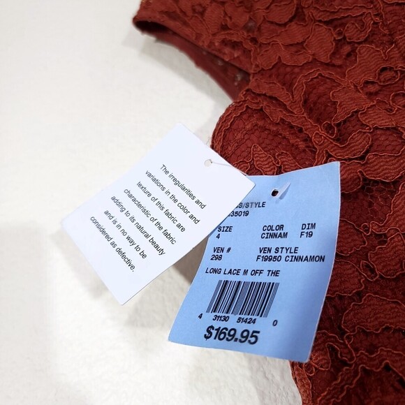 NWT David's Bridal Off-the-Shoulder Lace and Mesh Bridesmaid Dress in Cinnamon 4 - Picture 10 of 12